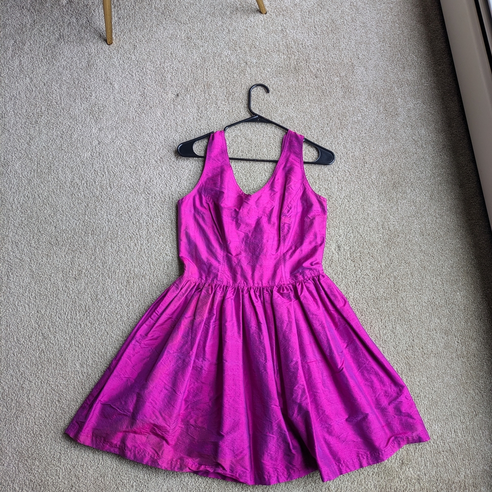 Betsey Johnson Luxe Fuchsia Dress Duponi Silk A-line Fit And Flare Iridescent Pi